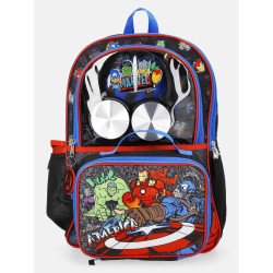 Marvel Set de Mochila Negra con Lonchera, Audífonos y Botella de Agua