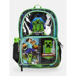 Minecraft Juego de Mochila Verde de Modo con Lonchera, Audífonos y Botella de Agua