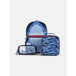 Mochila de Niño de 17" con Mordida de Tiburón y Juego de Almuerzo, Azul